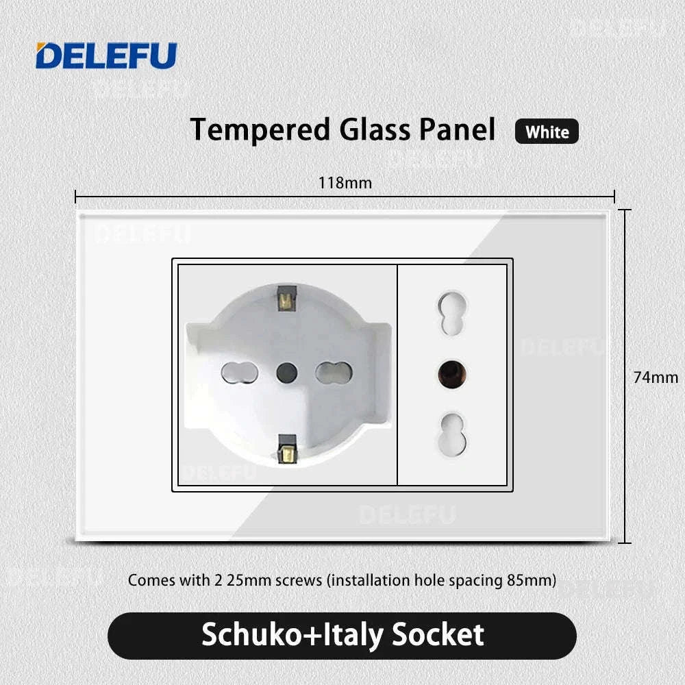 Tempered Glass Tuya WiFi Smart Wall Socket with USB-C Charging-Glass White / 2 Italy AC
