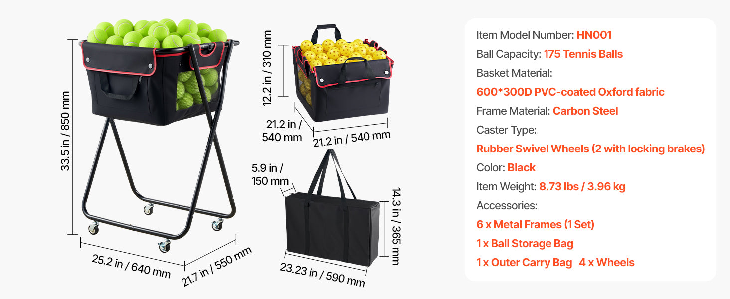 SucceBuy 175 Tennis Balls Hopper Holds 290 Pickleballs Foldable Pickleball Basket Cart with Wheels for Training Coaching Pick Up