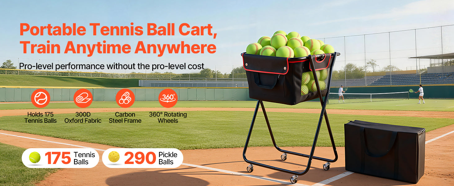 SucceBuy 175 Tennis Balls Hopper Holds 290 Pickleballs Foldable Pickleball Basket Cart with Wheels for Training Coaching Pick Up