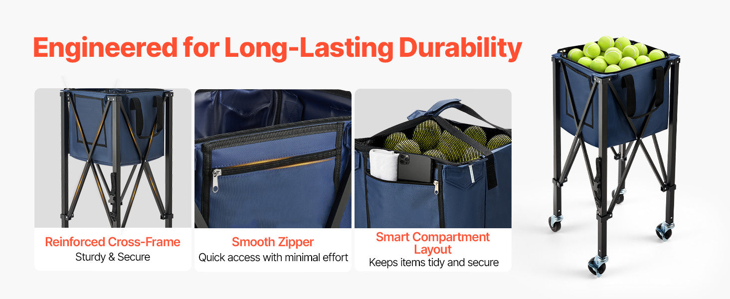 SucceBuy 2-in-1 150 Tennis Balls & 260 Pickleballs Hopper Holds with Pickup Tube Foldable Pickleball Basket Cart for Training