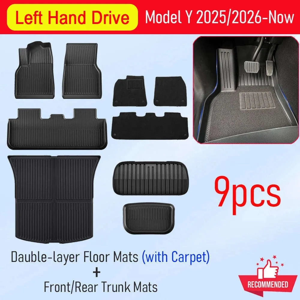 Tesla Model Y Juniper 2025-Now TPE Floor Mats and Cargo Liner-Y 3pcs Floor Mat LHD