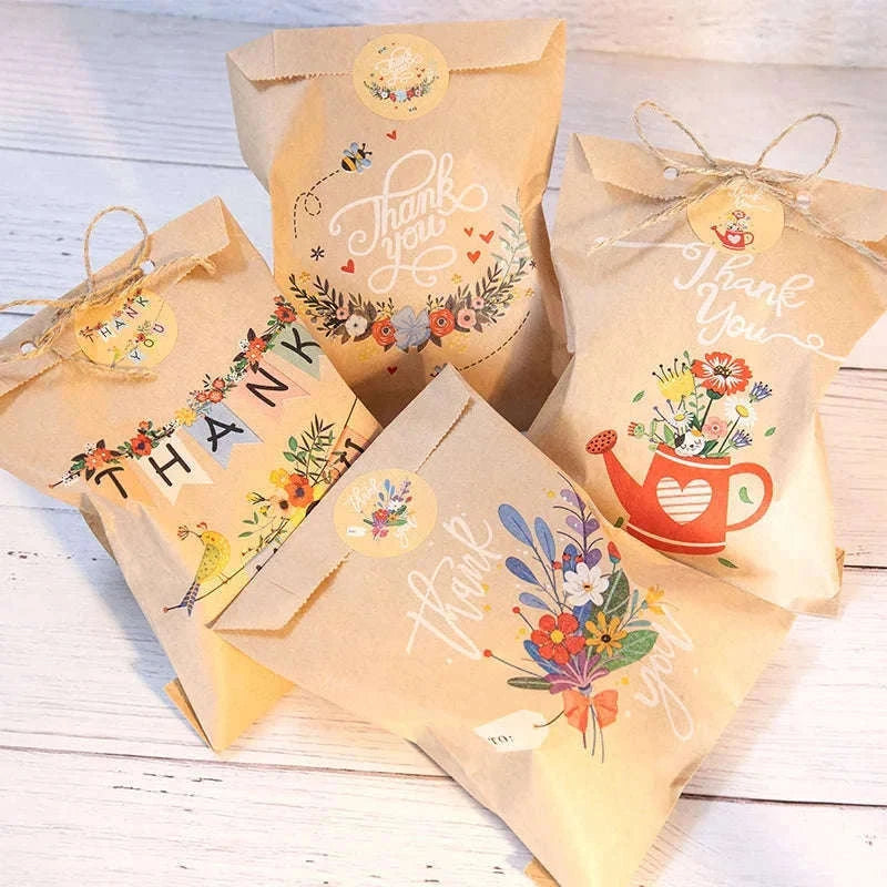 Thank You Kraft Paper Gift Bags with Rainbow and Dino Designs-24Sets Rainbow TY / 13x18cm / Other