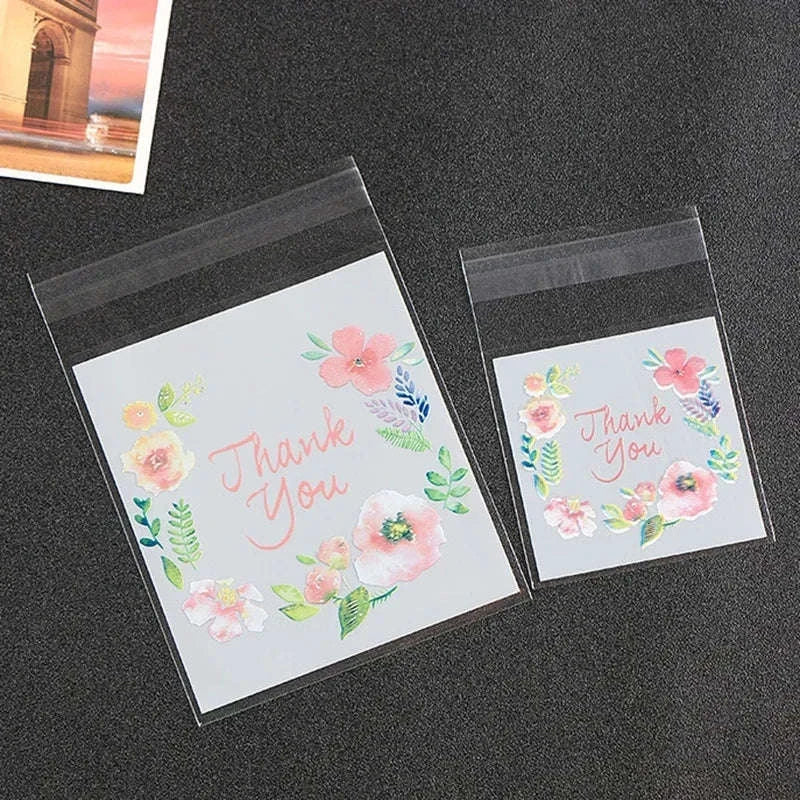 Thank You Self-Adhesive Bags for Cookies, Candy & Gifts (100pcs)-7x7cm