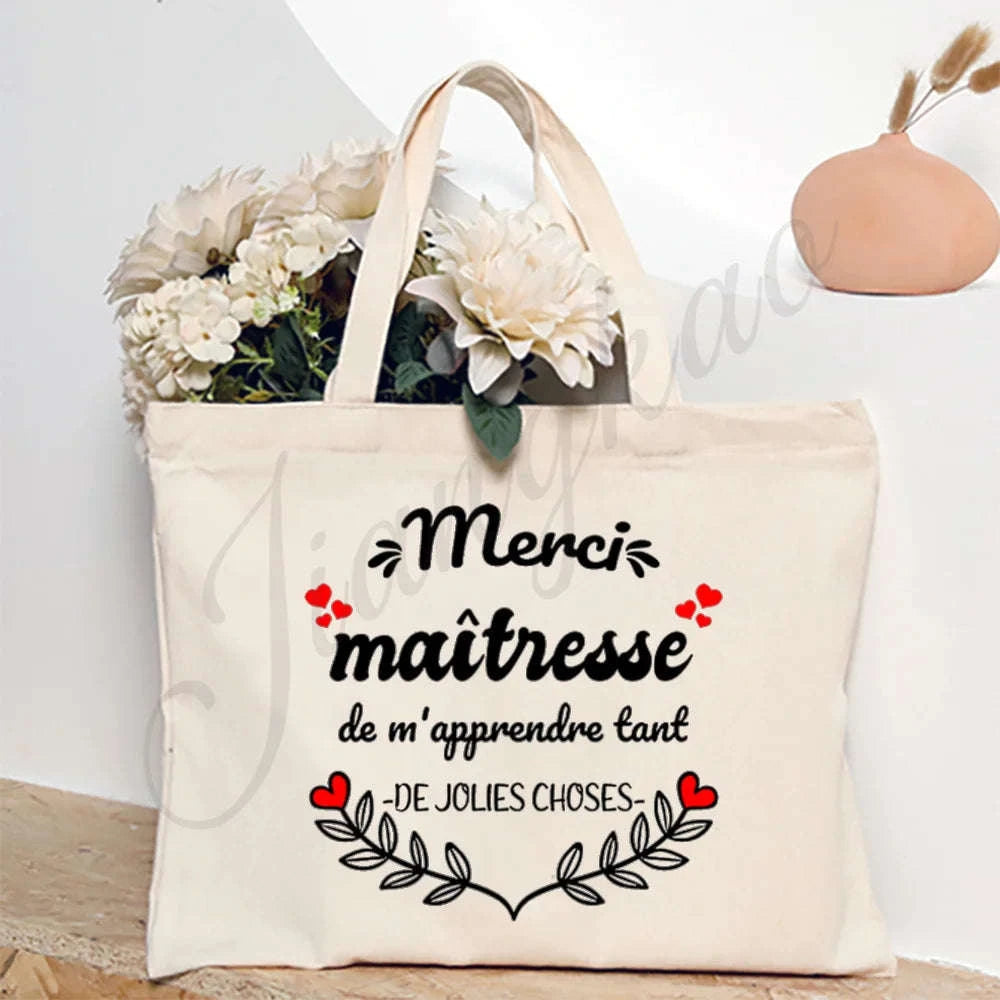 Thank You Teacher French Print Canvas Shoulder Tote Bag-TM266211-TBBG-E