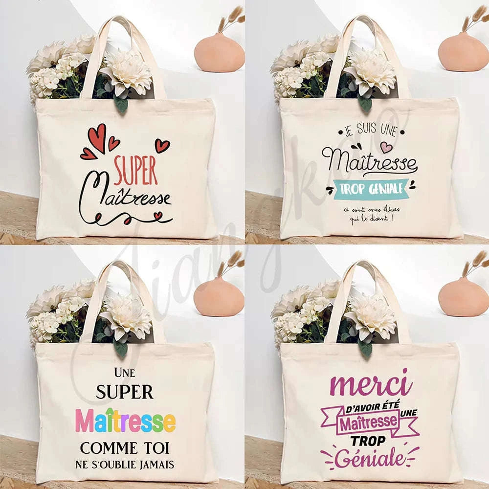 Thank You Teacher French Print Canvas Shoulder Tote Bag-TM266211-TBBG-E