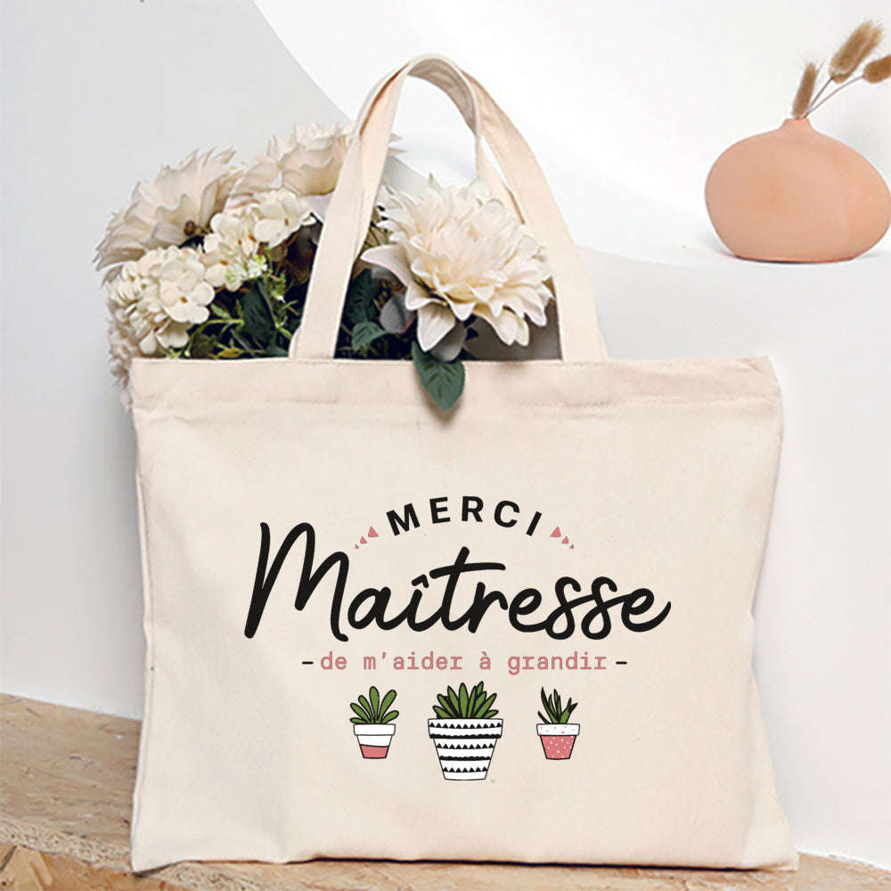 Thank You Teacher French Print Canvas Shoulder Tote Bag-TM266211-TBBG-E