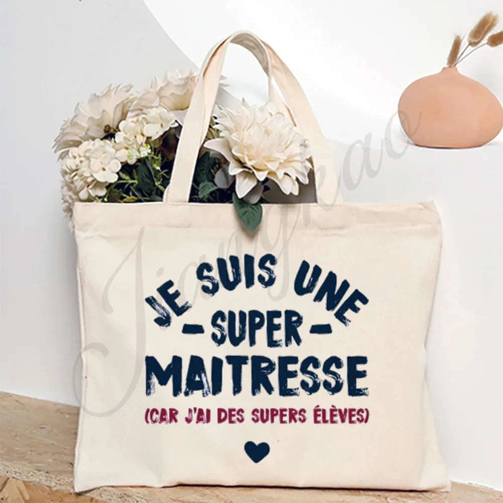 Thank You Teacher French Print Canvas Shoulder Tote Bag-TM266211-TBBG-E