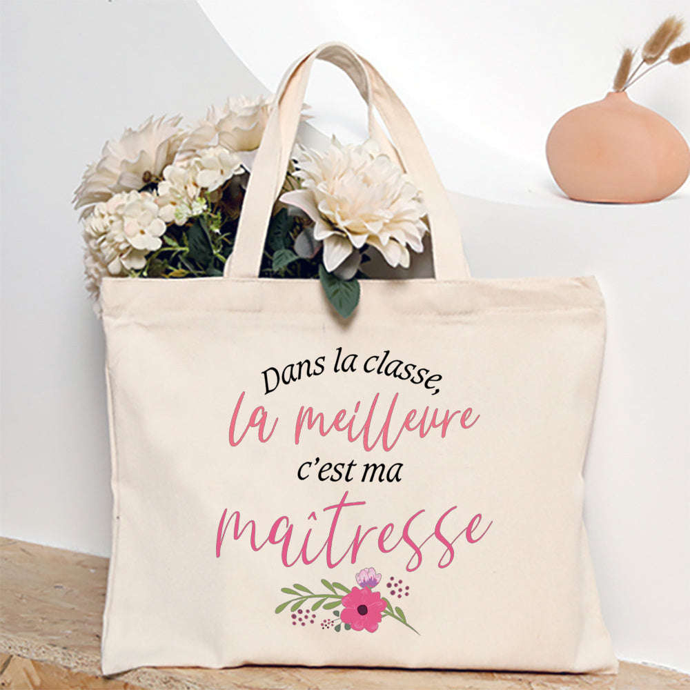 Thank You Teacher French Print Canvas Shoulder Tote Bag-TM266211-TBBG-E