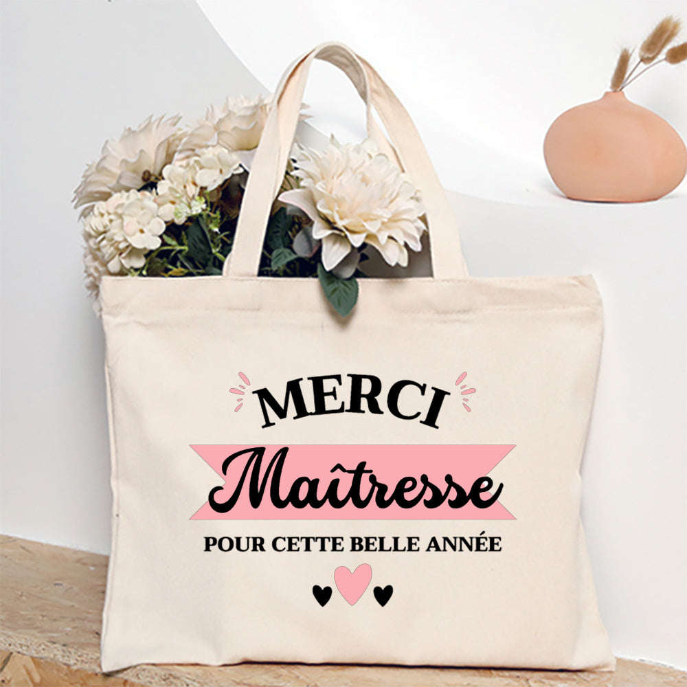Thank You Teacher French Print Canvas Shoulder Tote Bag-TM266211-TBBG-E