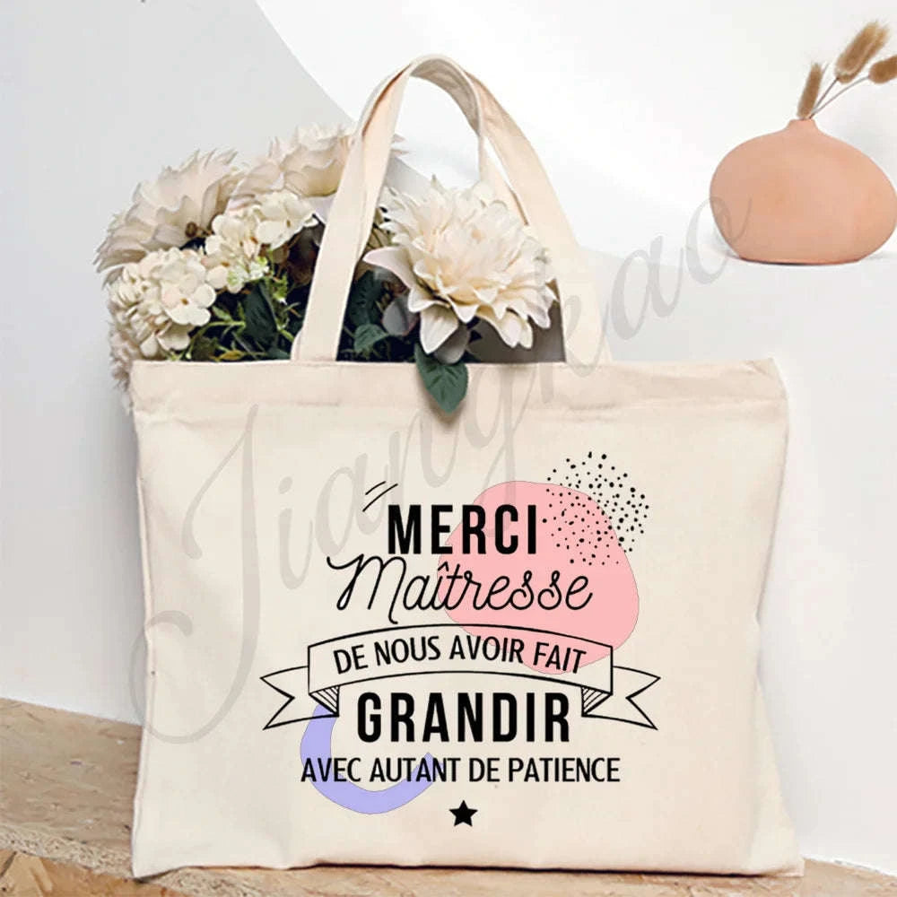 Thank You Teacher French Print Canvas Shoulder Tote Bag-TM266211-TBBG-E
