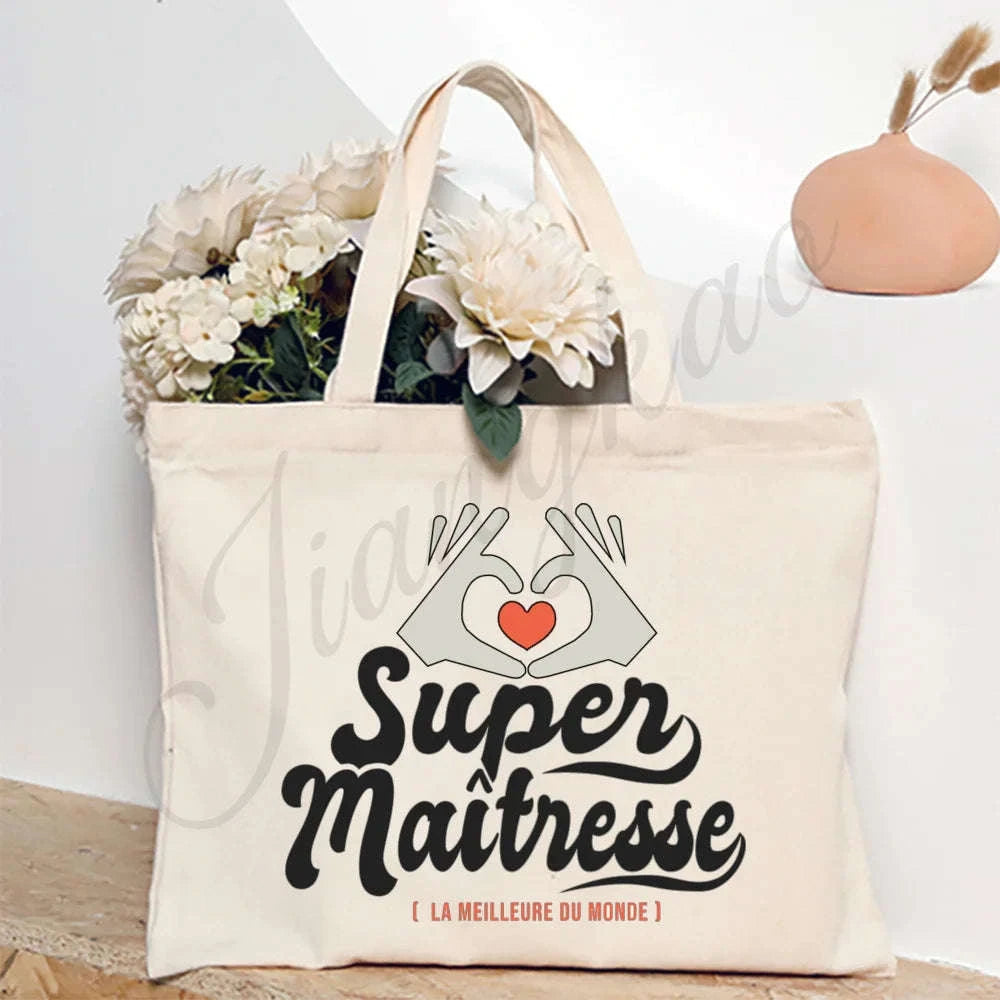 Thank You Teacher French Print Canvas Shoulder Tote Bag-TM266211-TBBG-E