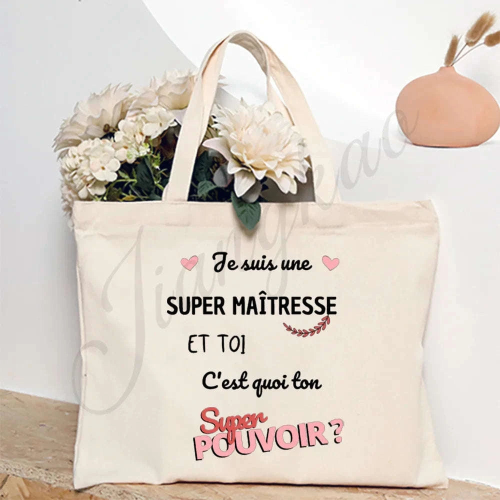 Thank You Teacher French Print Canvas Shoulder Tote Bag-TM266211-TBBG-E