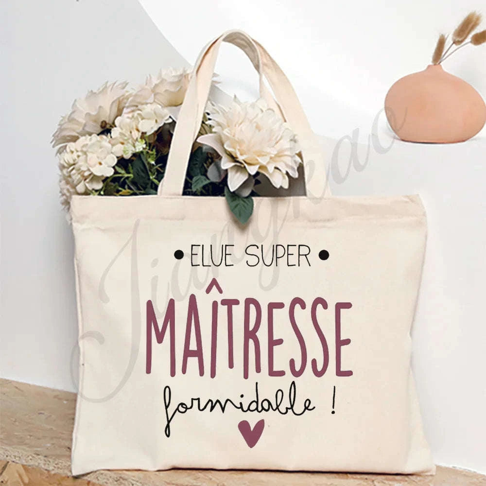 Thank You Teacher French Print Canvas Shoulder Tote Bag-TM266211-TBBG-E
