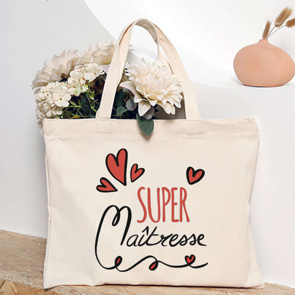 Thank You Teacher French Print Canvas Shoulder Tote Bag-TM266211-TBBG-E