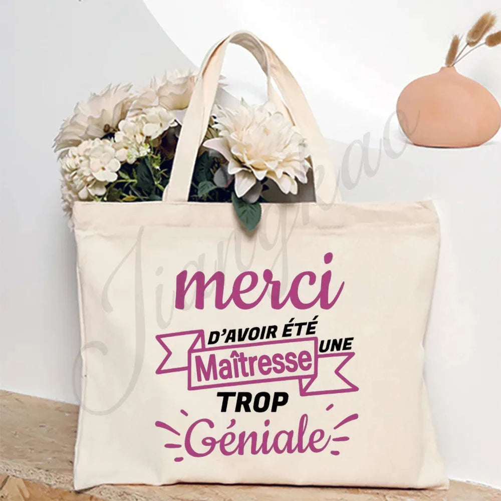 Thank You Teacher French Print Canvas Shoulder Tote Bag-TM266211-TBBG-E
