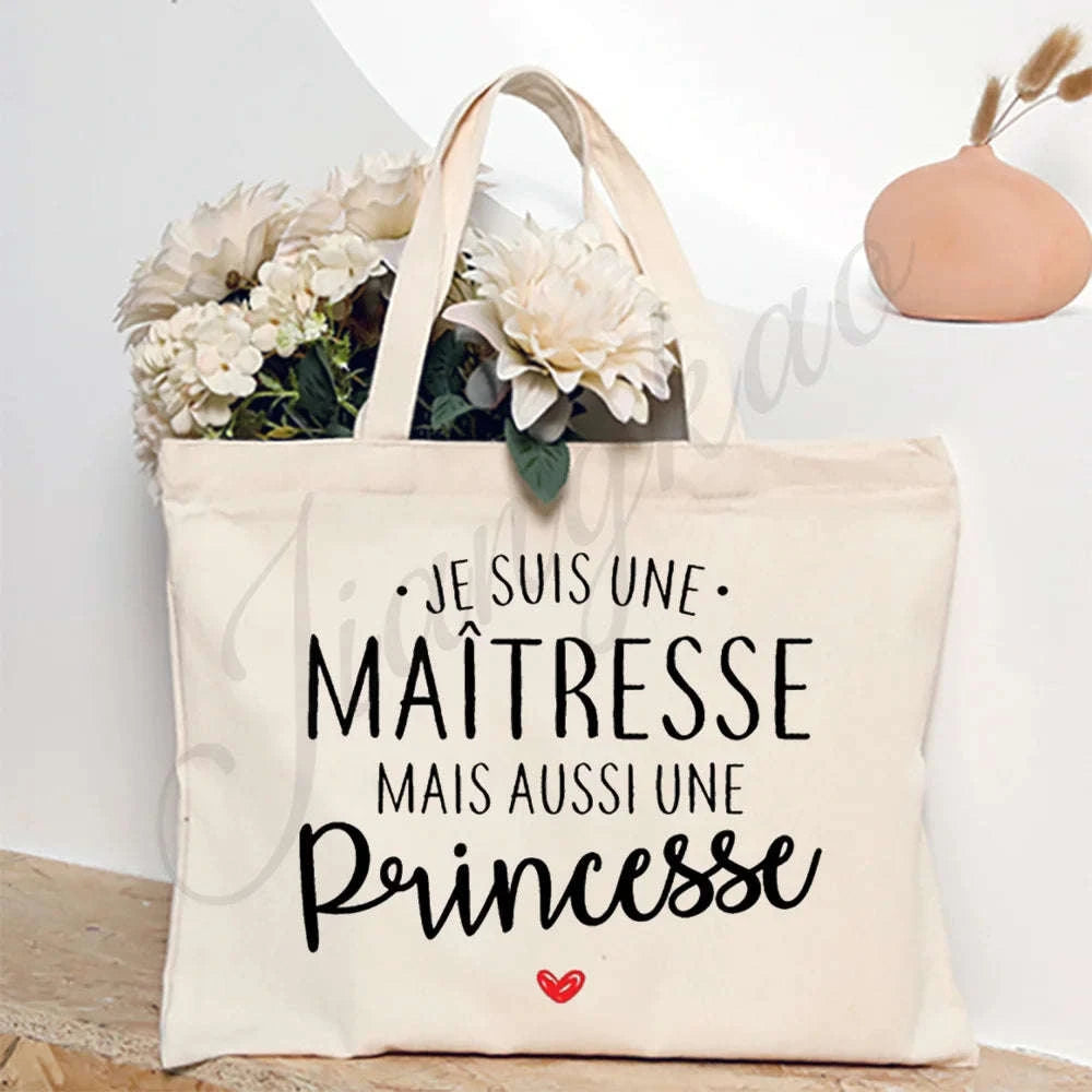 Thank You Teacher French Print Canvas Shoulder Tote Bag-TM266211-TBBG-E
