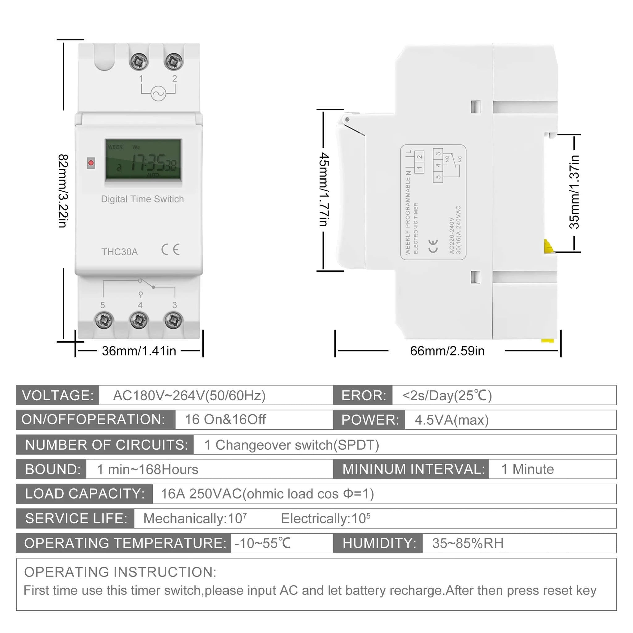 THC 220V Weekly Programmable Digital Timer Switch-THC-30A 220V / Current Range 1