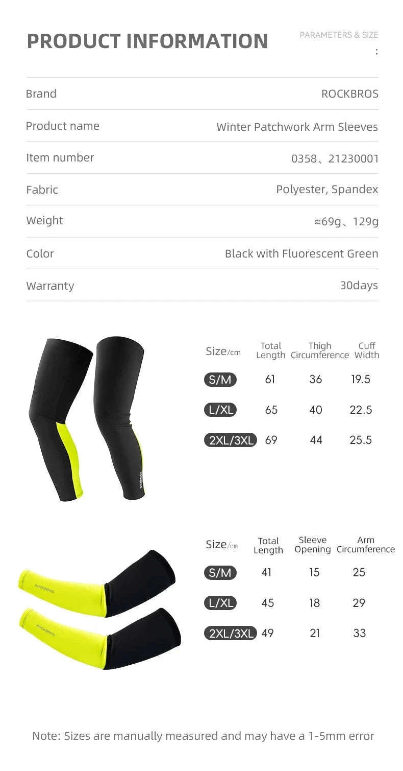 Thermal Fleece Arm & Leg Sleeves for Cycling Warmth and Protection-XT089 TT024 Set / L-XL
