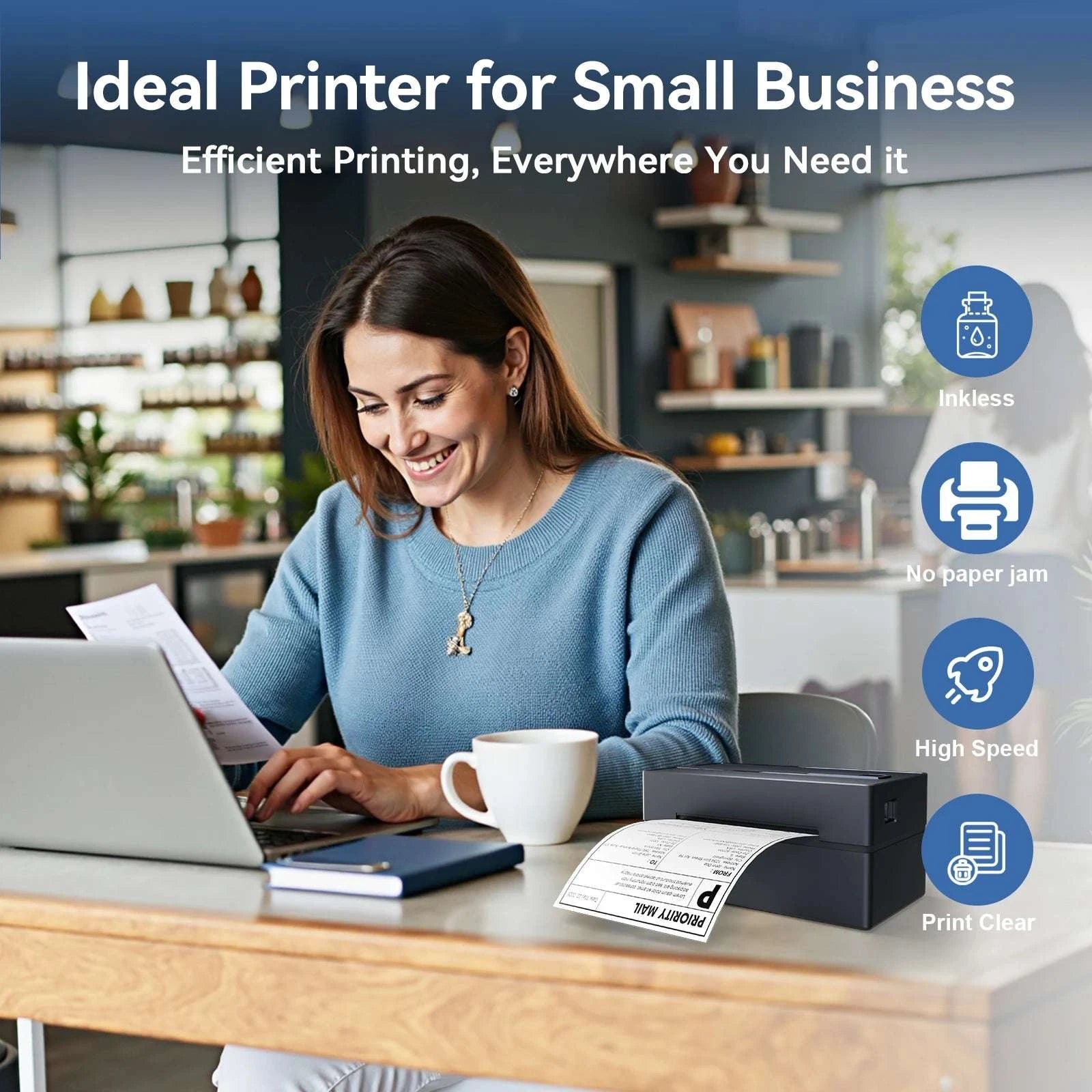 Thermal Label Printer 4x6 Bluetooth USB 203DPI High-Speed-Black color / United States