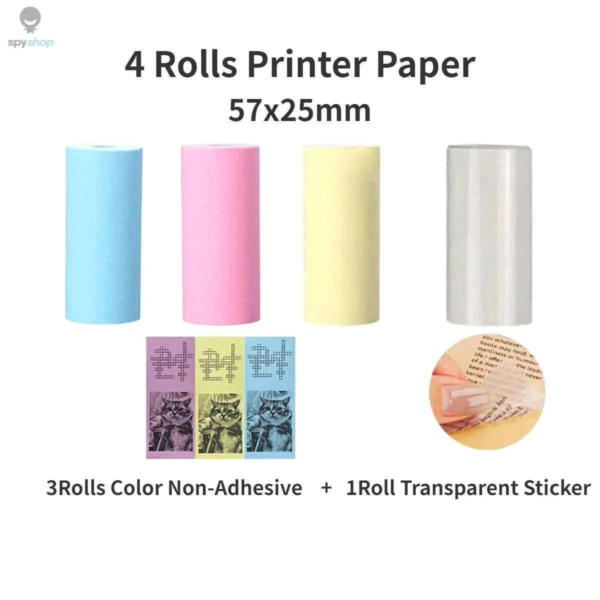 Thermal Printer Paper 57x25mm – Self‑Adhesive Rolls for Portable Mini Printers-5Rolls Trans Sticker