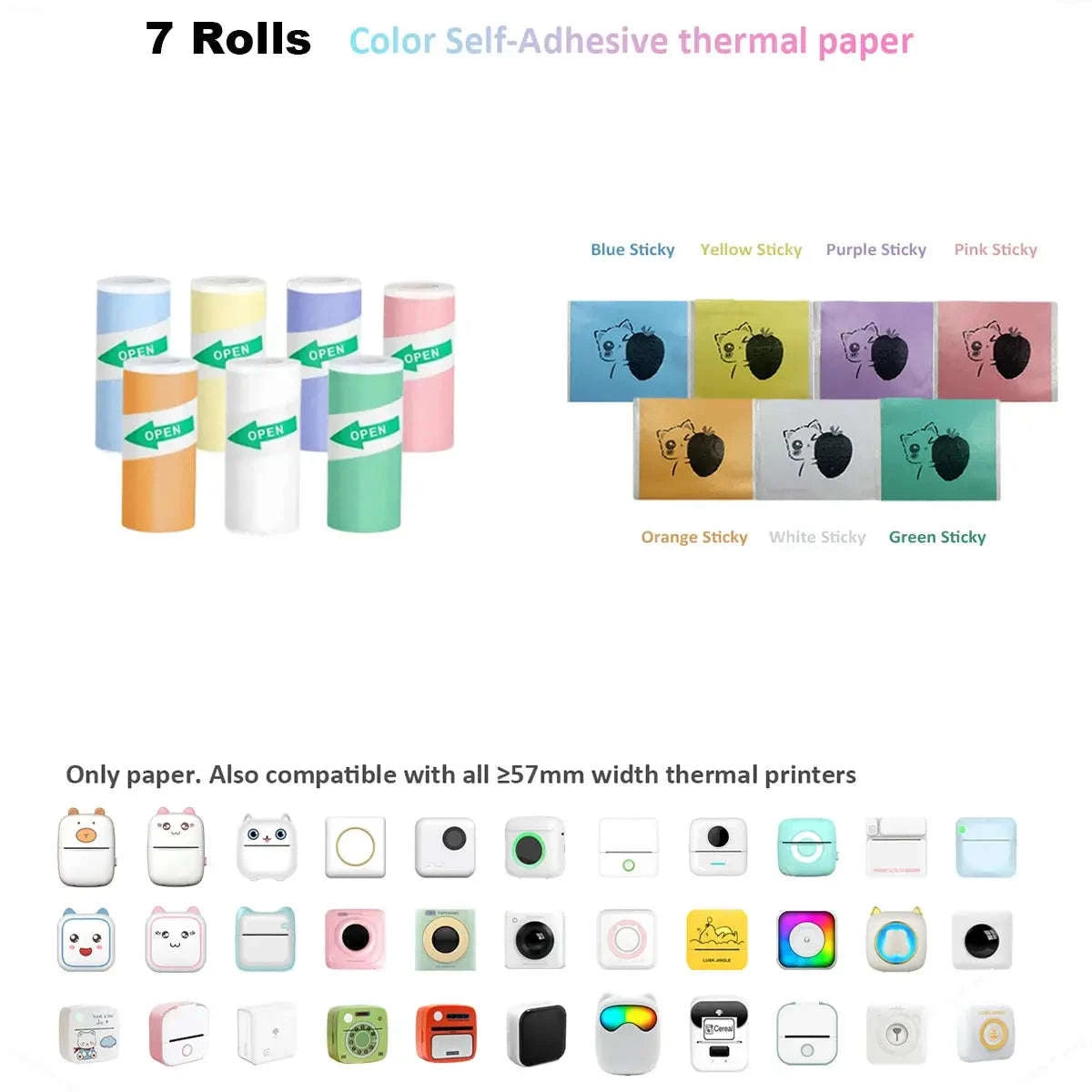 Thermal Printer Paper 57x25mm – Self‑Adhesive Rolls for Portable Mini Printers-5Rolls Trans Sticker
