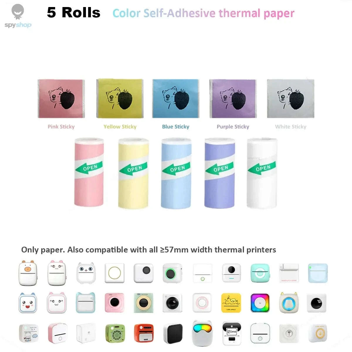 Thermal Printer Paper 57x25mm – Self‑Adhesive Rolls for Portable Mini Printers-5Rolls Trans Sticker