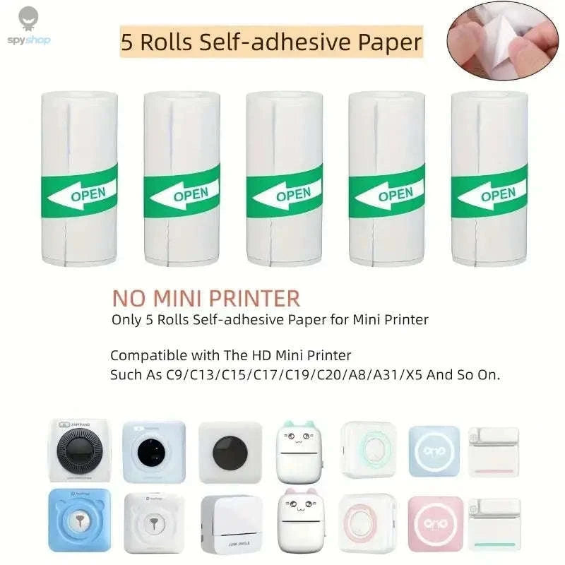 Thermal Printer Paper 57x25mm – Self‑Adhesive Rolls for Portable Mini Printers-5Rolls Trans Sticker