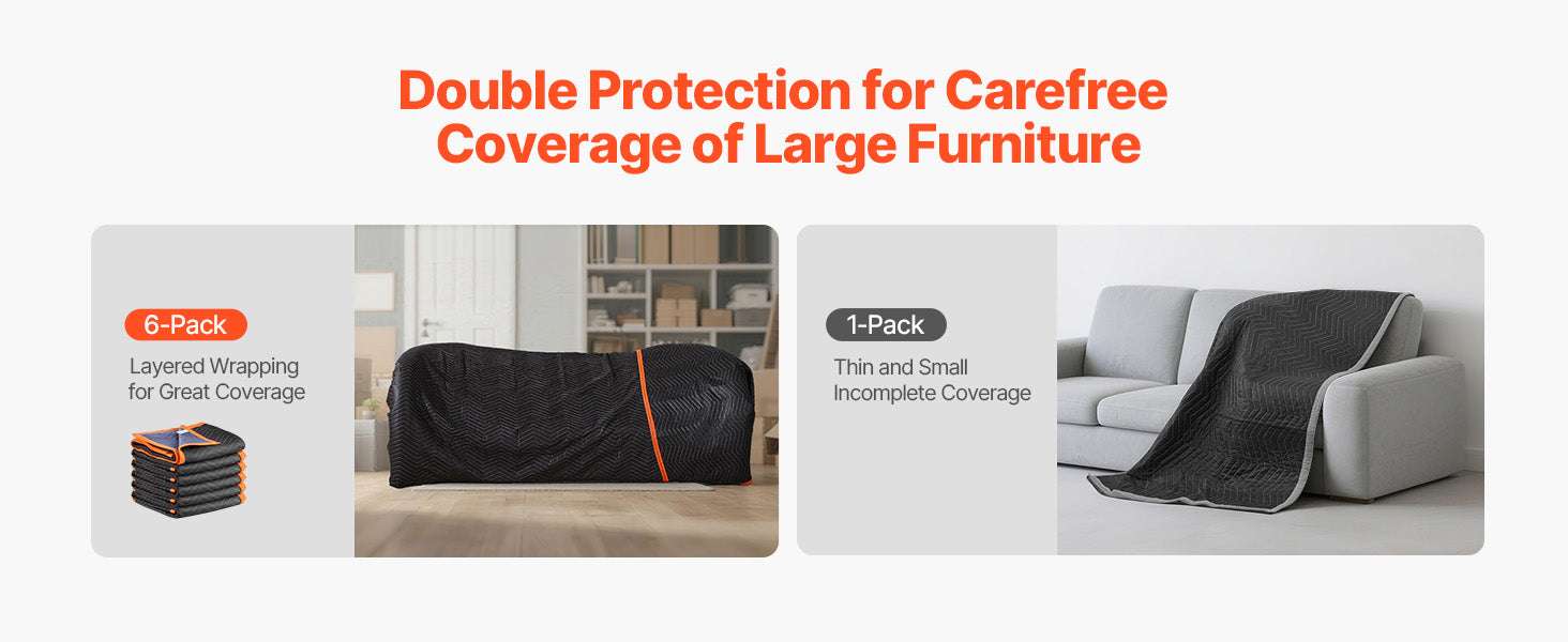 Thick Padded Moving Blankets Set 6 or 12 pcs 72x40 / 72x80-72x80in 6pcs / United States