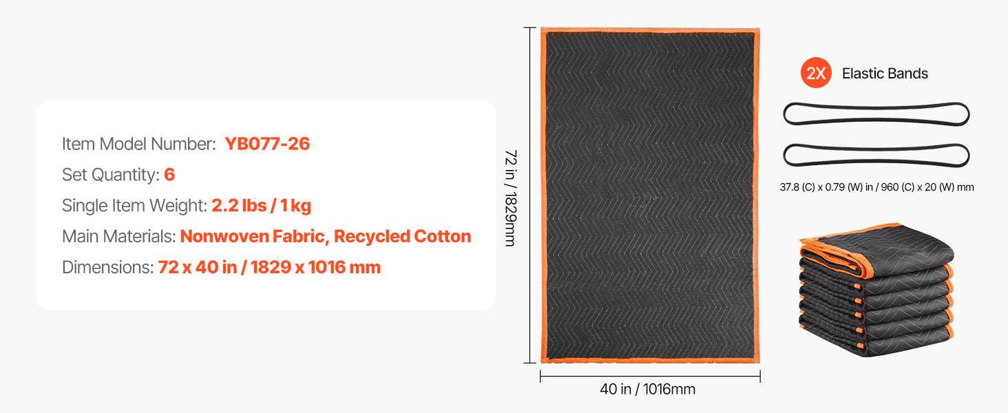 Thick Padded Moving Blankets Set 6 or 12 pcs 72x40 / 72x80-72x80in 6pcs / United States