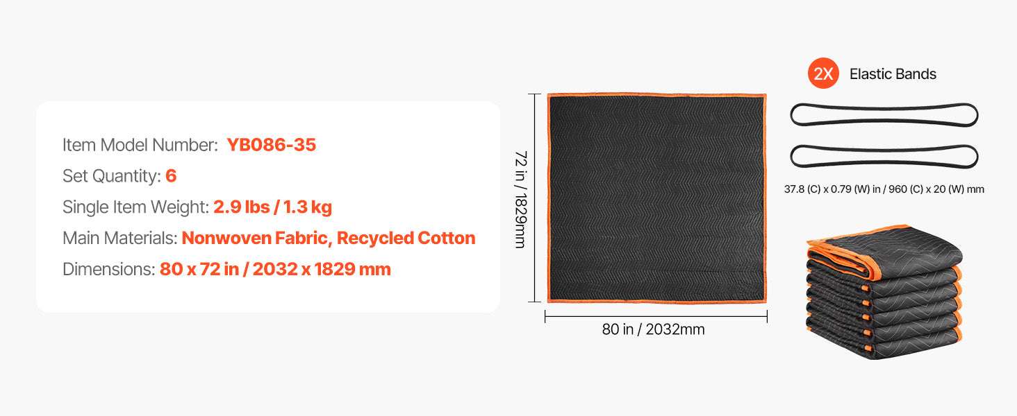 Thick Padded Moving Blankets Set 6 or 12 pcs 72x40 / 72x80-72x80in 6pcs / United States