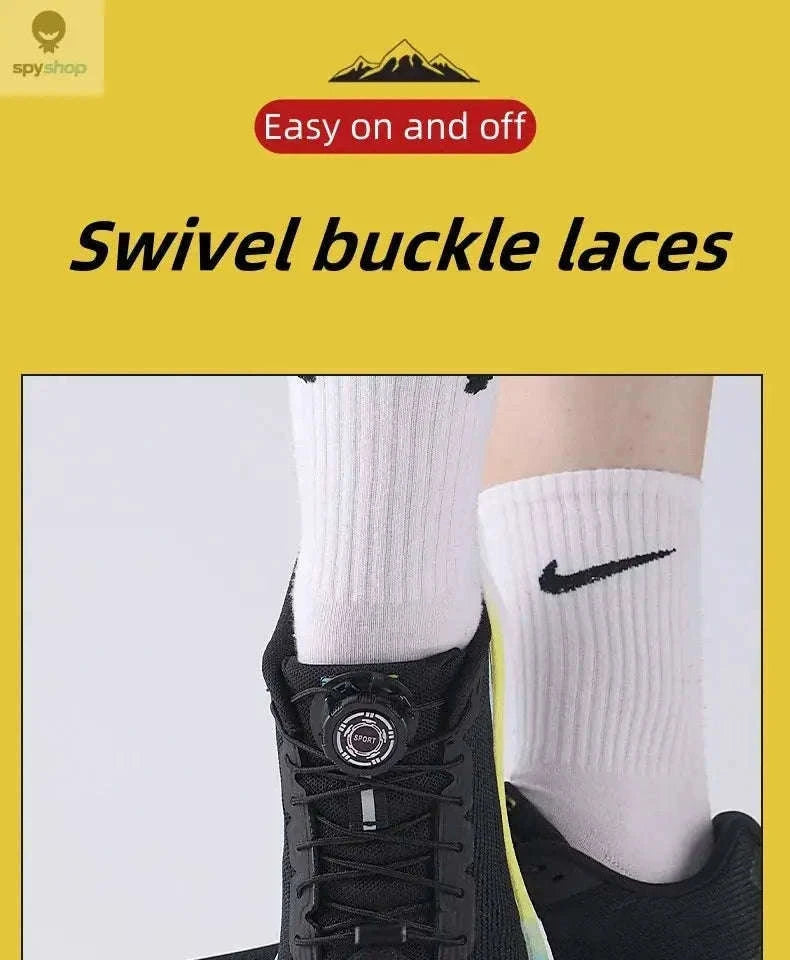 Thick Rope Swivel Buckle Automatic Shoelaces for Easy Wear-Black Boomerang