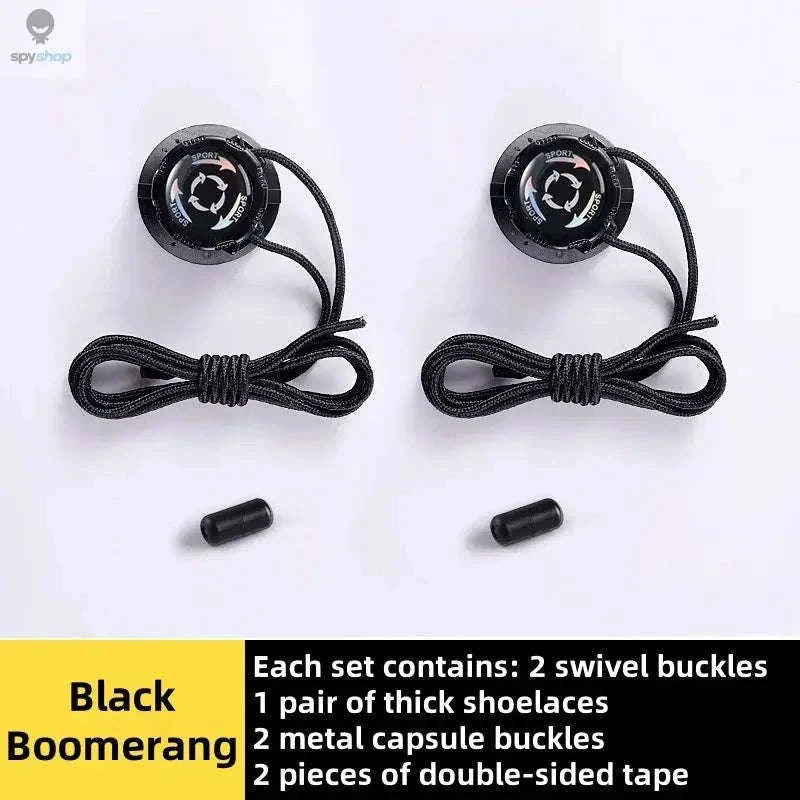 Thick Rope Swivel Buckle Automatic Shoelaces for Easy Wear-Black Boomerang