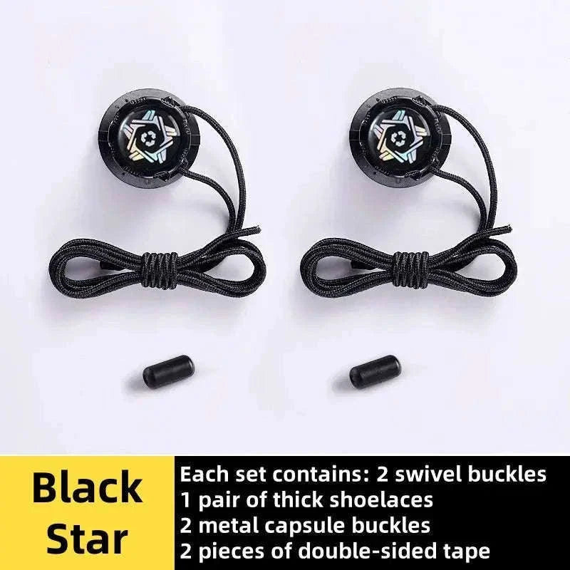 Thick Rope Swivel Buckle Automatic Shoelaces for Easy Wear-Black Boomerang