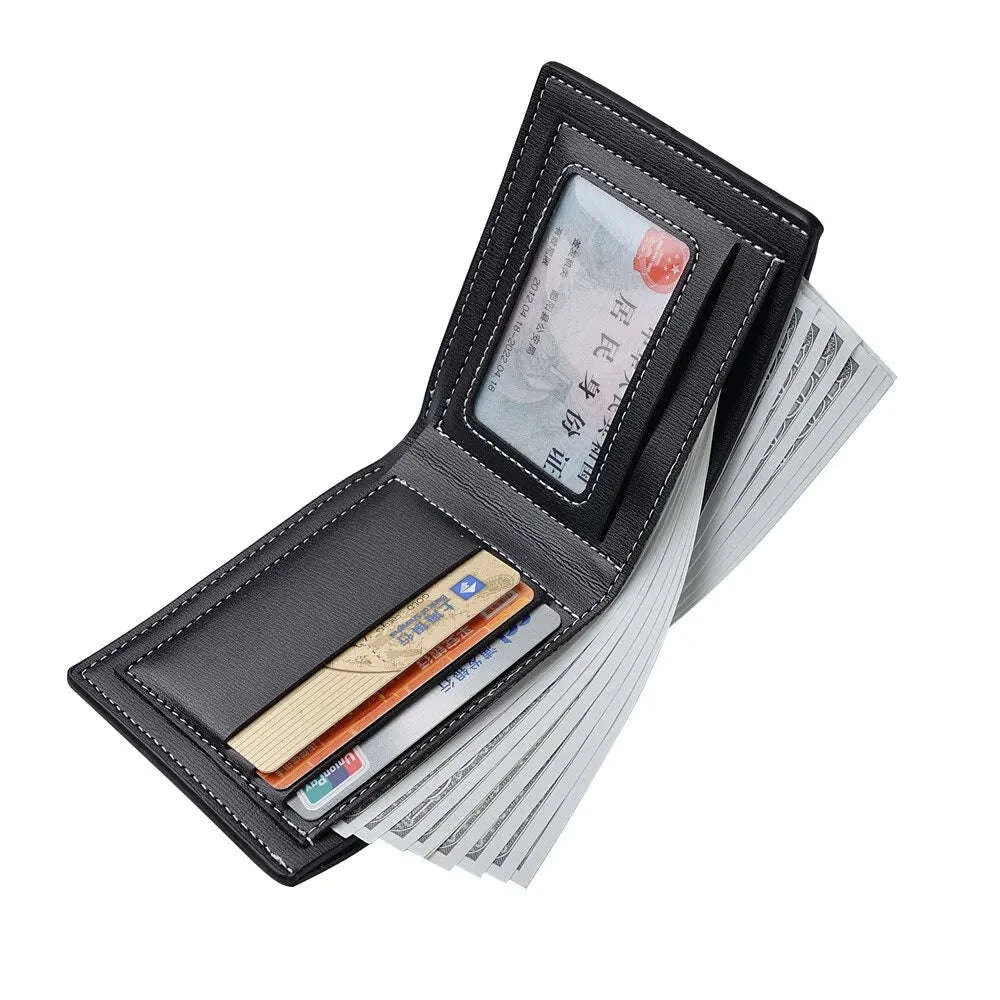 Thin PU Leather Men's Short Wallet-Brown