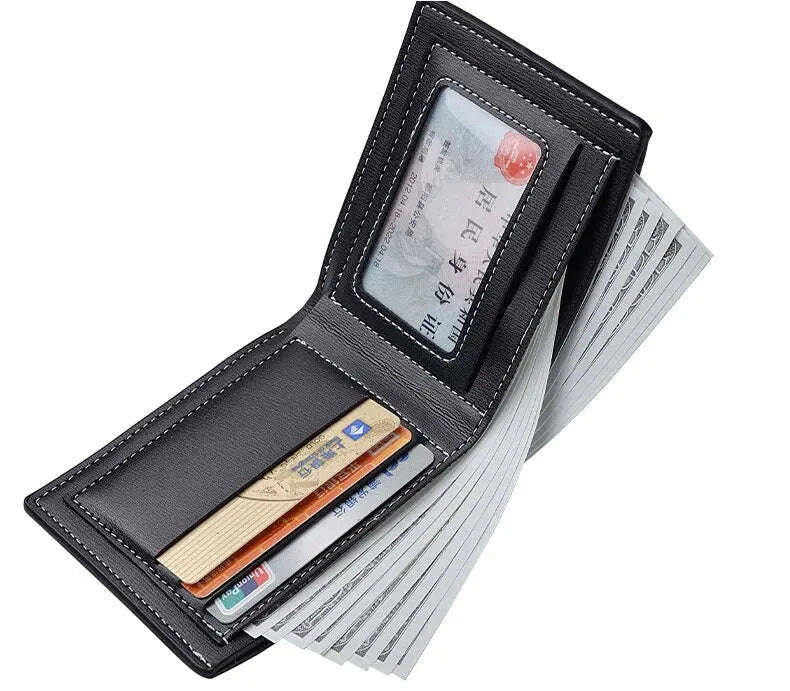 Thin PU Leather Men's Short Wallet-Brown