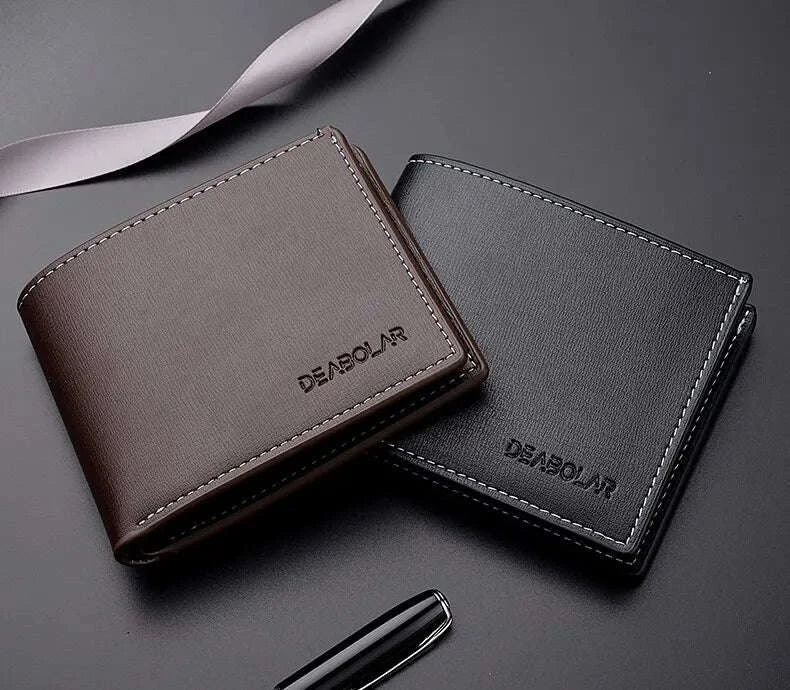 Thin PU Leather Men's Short Wallet-Brown