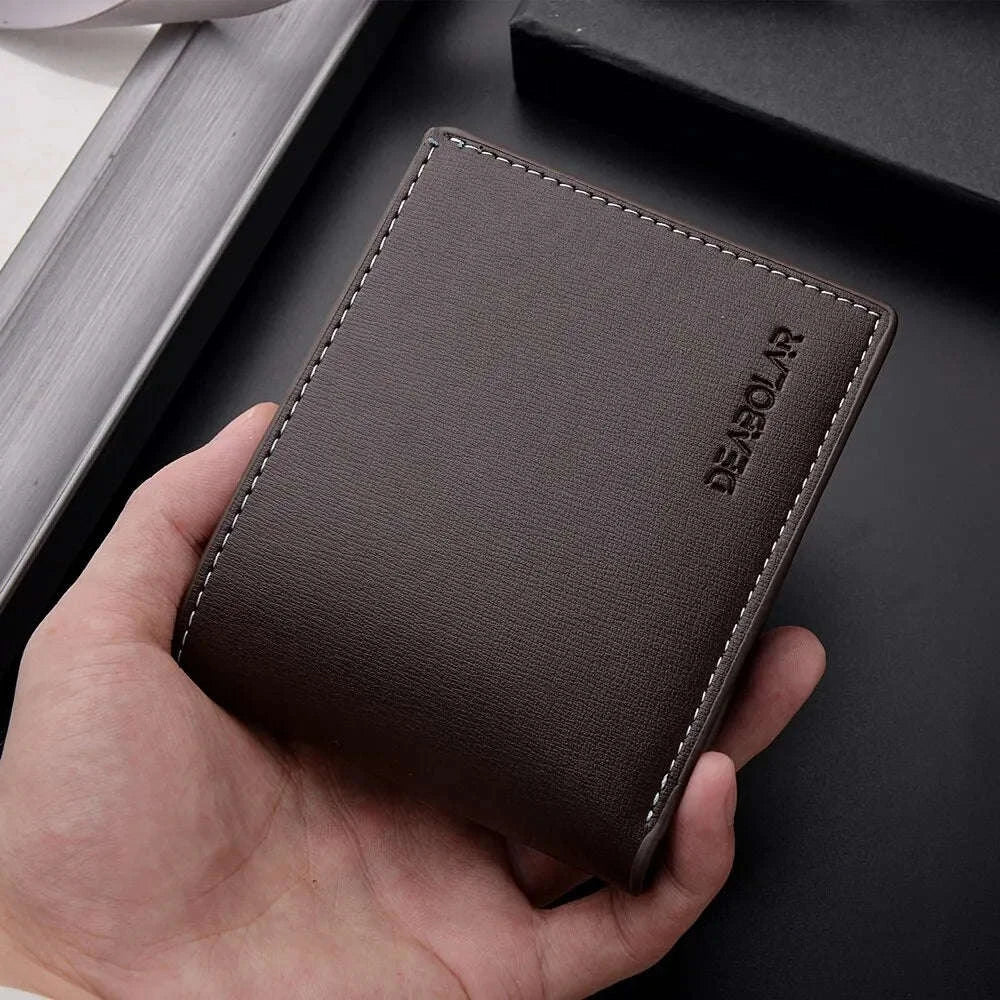Thin PU Leather Men's Short Wallet-Brown