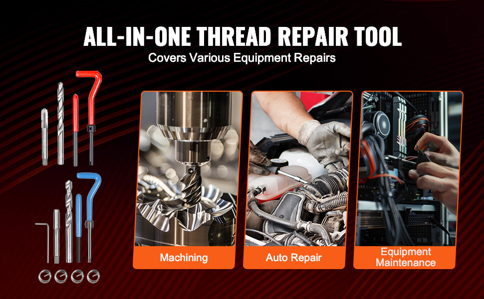 Set de reparare filet Helicoil 338 piese SAE și metric, burghiu și tarod
