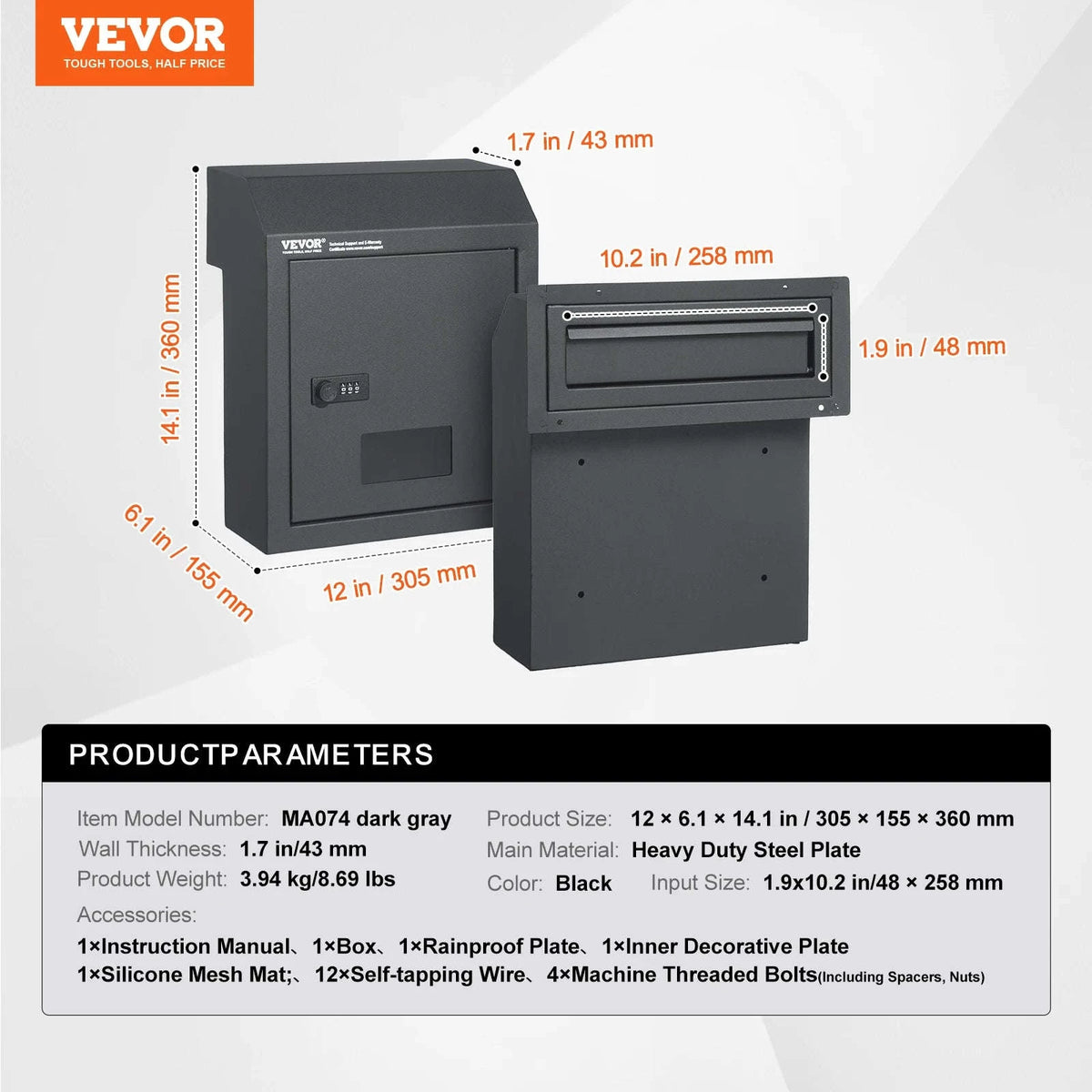 Through the Door Key Drop Box with Combination Lock-black / france