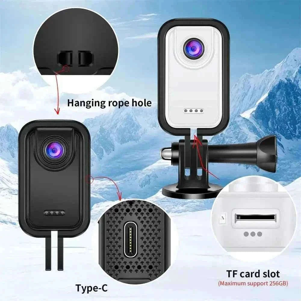 Thumb Action Camera with 1.47-Inch Screen and 120° Wide Angle-White riding