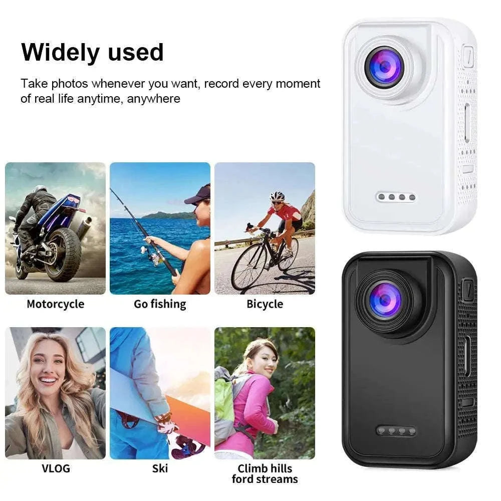 Thumb Action Camera with 1.47-Inch Screen and 120° Wide Angle-White riding