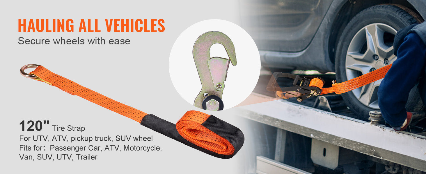 Ratchet Tie Down Straps Kit 2 in x 96 in / 120 in with Snap Hooks