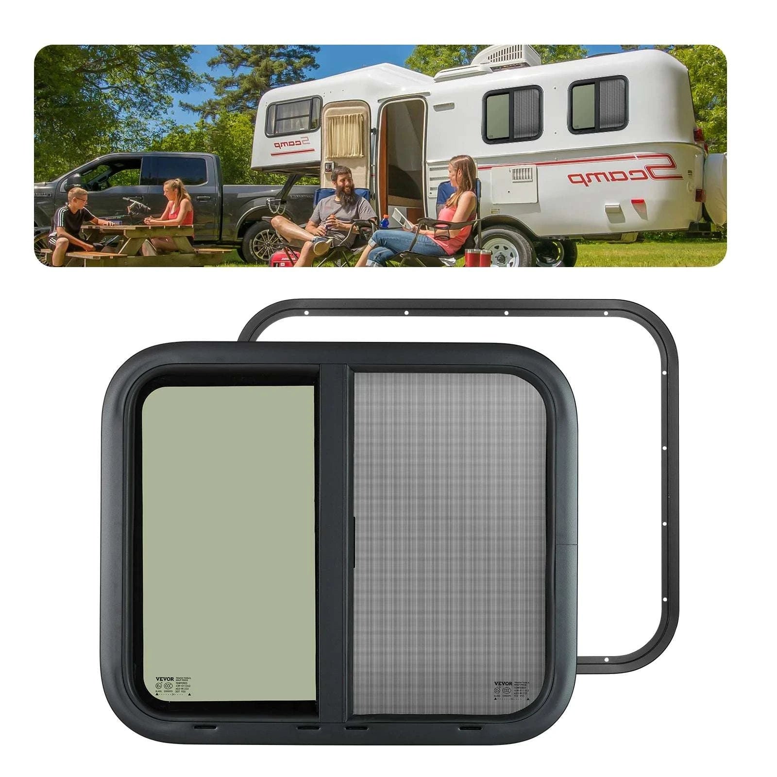 Tinted RV Sliding Window with Screen & Lock for Camper Trailer-Exit 36x22in / United States