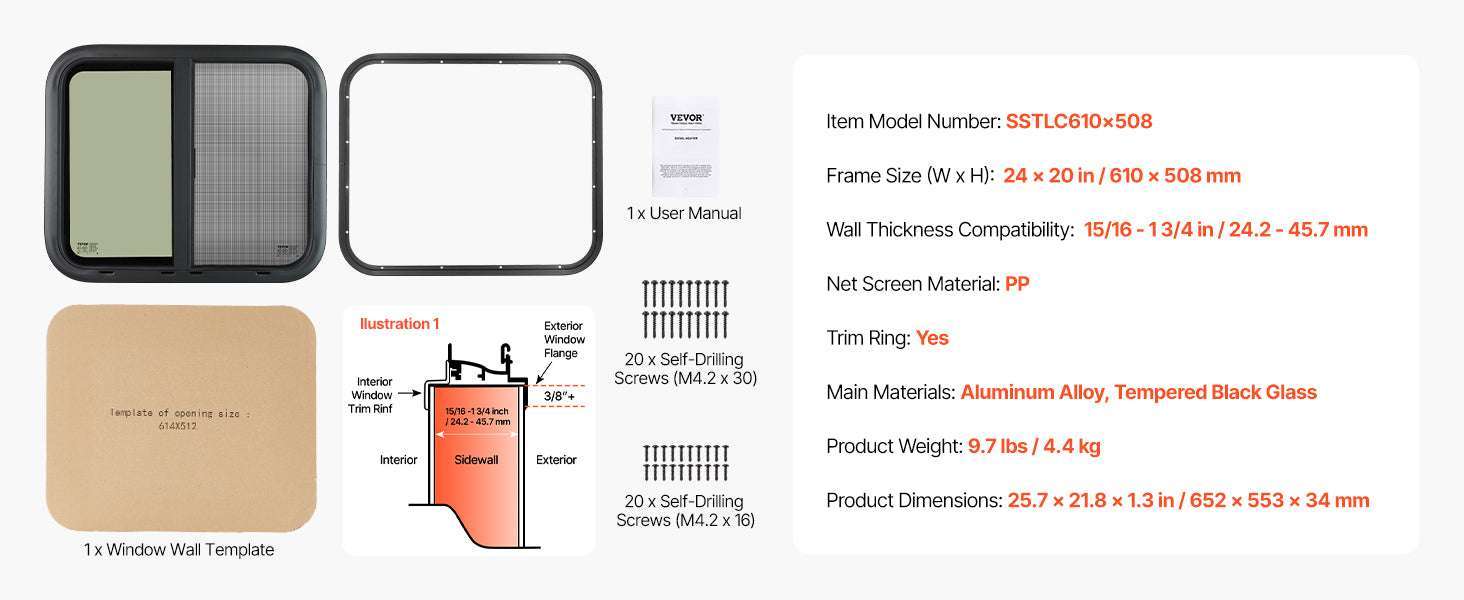 Tinted RV Sliding Window with Screen & Lock for Camper Trailer-Exit 36x22in / United States