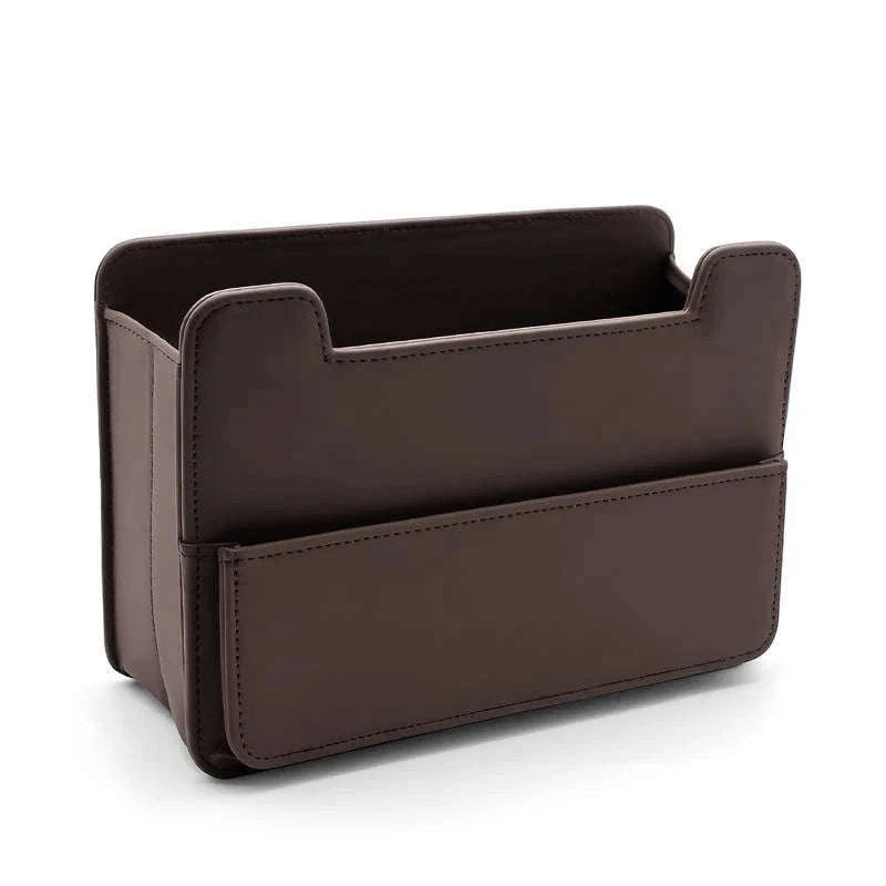 Tiny Car Trash Can with Pocket, Waterproof PU Leather-Brown