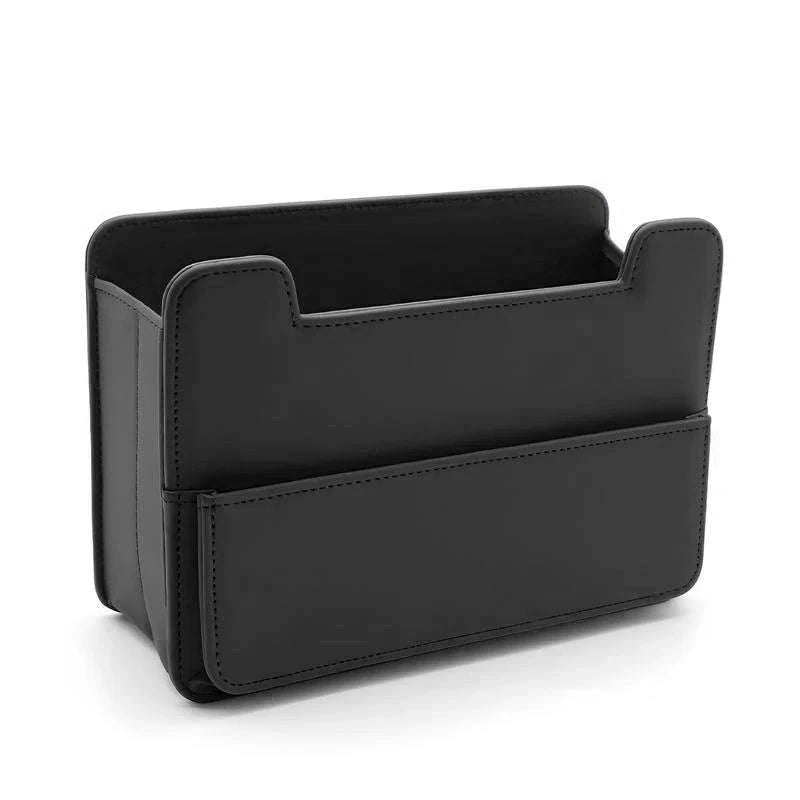 Tiny Car Trash Can with Pocket, Waterproof PU Leather-Brown