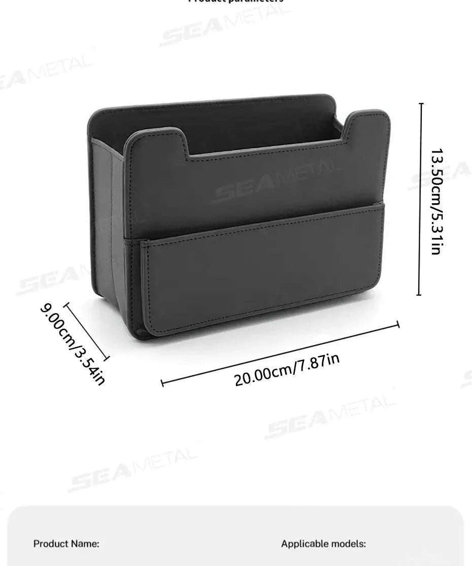 Tiny Car Trash Can with Pocket, Waterproof PU Leather-Brown