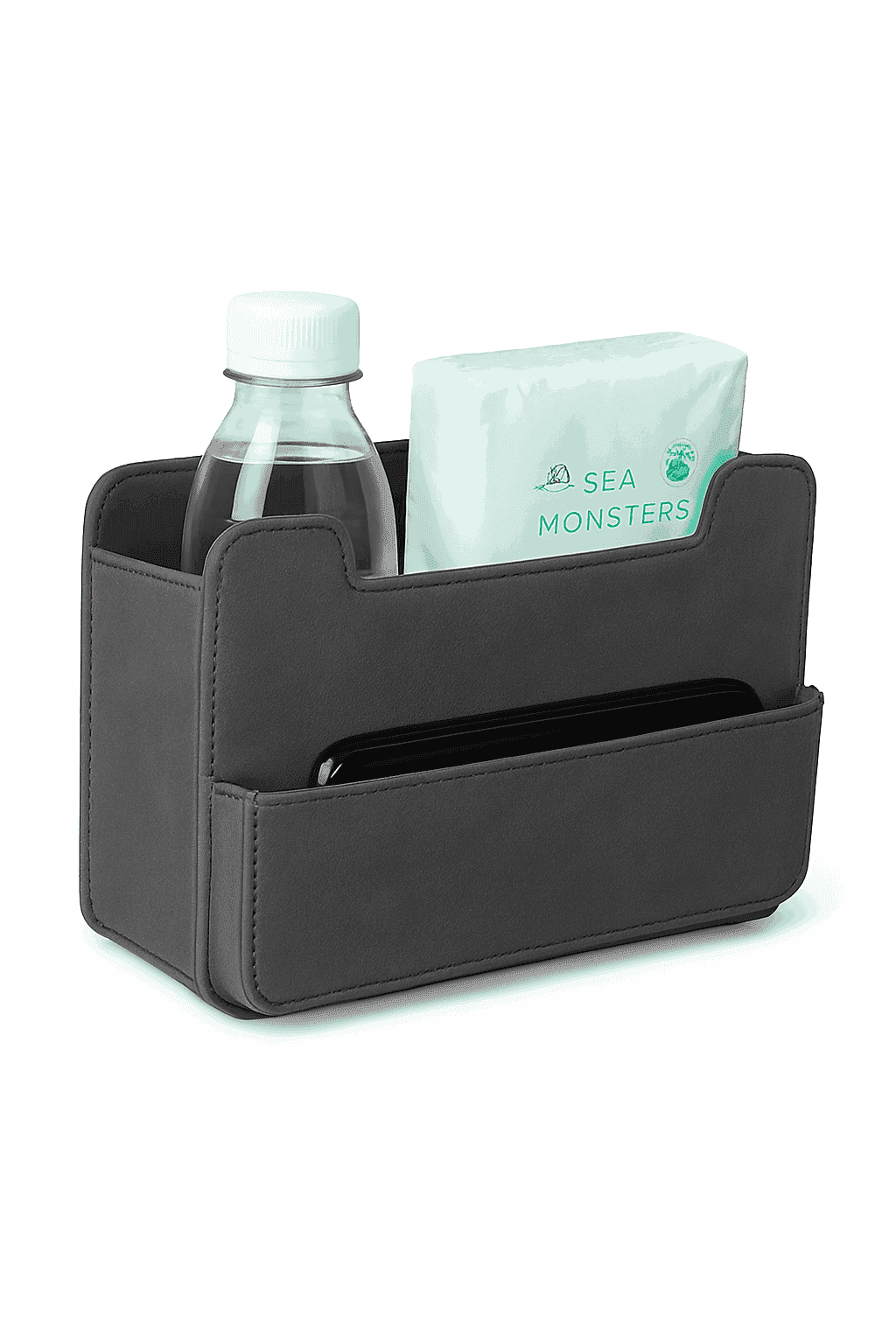 Tiny Car Trash Can with Pocket, Waterproof PU Leather-Brown