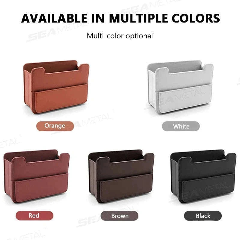 Tiny Car Trash Can with Pocket, Waterproof PU Leather-Brown