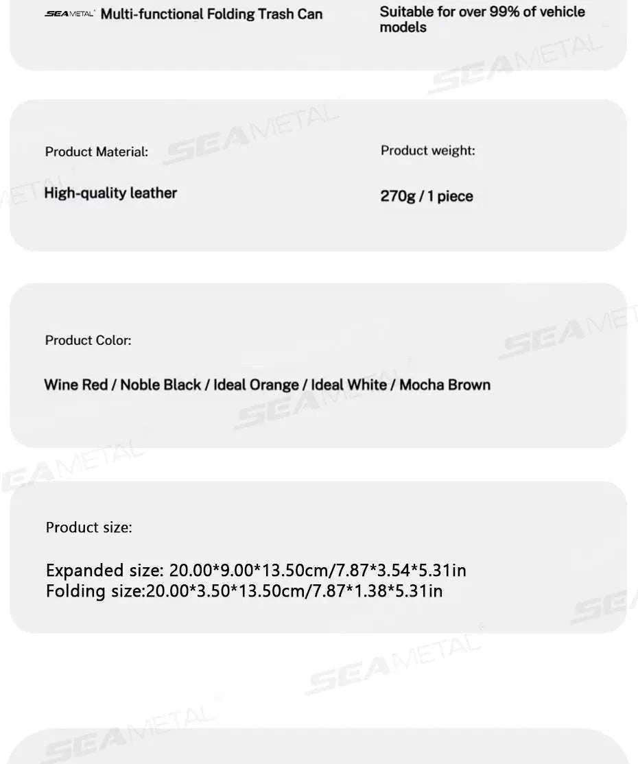 Tiny Car Trash Can with Pocket, Waterproof PU Leather-Brown